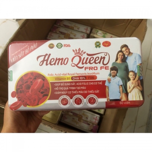 VIÊN UỐNG BỔ MÁU HEMO QUEEN, HỘP THIẾC 60 VIÊN. GIÚP  GIẢM TÌNH TRẠNG THIẾU MÁU DO THIẾU SẮT,..
