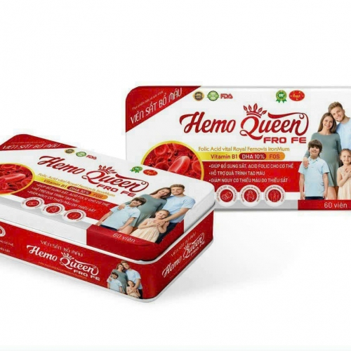 VIÊN UỐNG BỔ MÁU HEMO QUEEN, HỘP THIẾC 60 VIÊN. GIÚP  GIẢM TÌNH TRẠNG THIẾU MÁU DO THIẾU SẮT,..