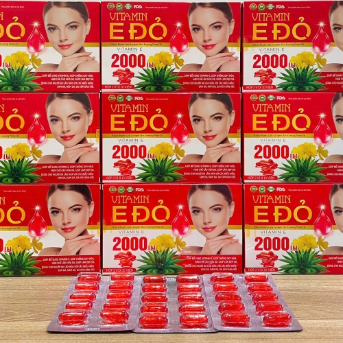 VIÊN UỐNG ĐẸP DA VITAMIN E ĐỎ 2000IU. GIÚP GIẢM LÃO HÓA DA, SẠM DA, NÁM DA,....HỘP 30 Viên