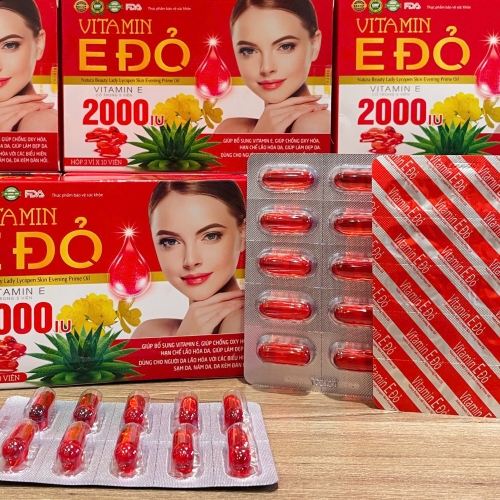 VIÊN UỐNG ĐẸP DA VITAMIN E ĐỎ 2000IU. GIÚP GIẢM LÃO HÓA DA, SẠM DA, NÁM DA,....HỘP 30 Viên