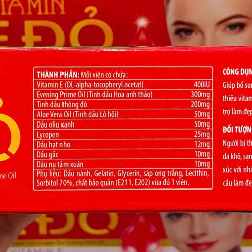 VIÊN UỐNG ĐẸP DA VITAMIN E ĐỎ 2000IU. GIÚP GIẢM LÃO HÓA DA, SẠM DA, NÁM DA,....HỘP 30 Viên