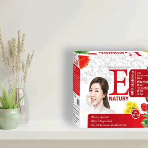 VIÊN UỐNG ĐẸP DA VITAMIN E NATURY 400 SAKYRO, HỘP 100 VIÊN. GIÚP GIẢM KHÔ, SẠM, NÁM DA, CHÓNG LÃO HÓA, CẤP ẨM CHO DA,...