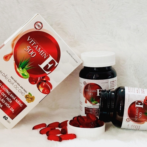 VIÊN UỐNG ĐẸP DA VITAMIN E 500, HỘP 60 VIÊN. GIÚP HẠN CHẾ LÃO HÓA DA, CẢI THIỆN RỐI LOẠN NỘI TIẾT TỐ THỜI KÌ MÃN KINH,..