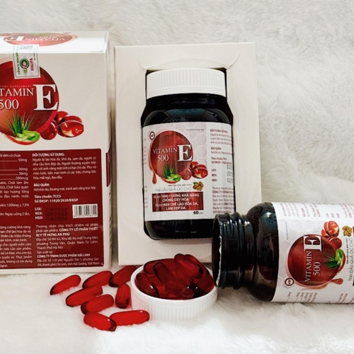 VIÊN UỐNG ĐẸP DA VITAMIN E 500, HỘP 60 VIÊN. GIÚP HẠN CHẾ LÃO HÓA DA, CẢI THIỆN RỐI LOẠN NỘI TIẾT TỐ THỜI KÌ MÃN KINH,..