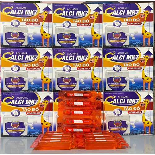 SIRO AQUAMIL CALCI MK7 TÁO ĐỎ, HỘP 20 ỐNG. GIÚP XƯƠNG VÀ RĂNG CHẮC KHOẺ, GIẢM CÒI XƯƠNG Ở TRẺ VÀ THIẾU HỤT CANXI Ở PHỤ NỮ CÓ THAI