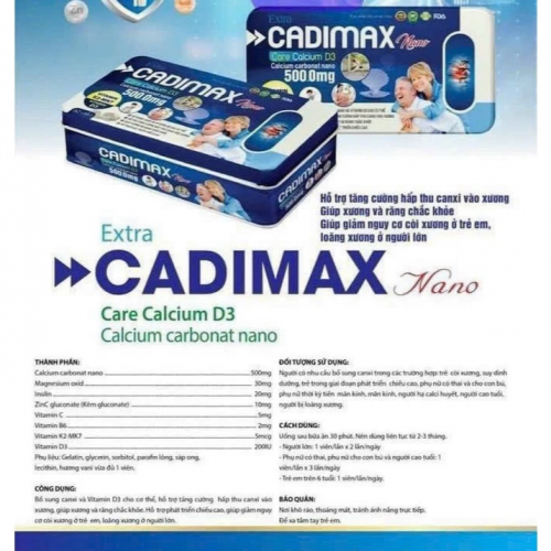 VIÊN UỐNG XƯƠNG KHỚP EXTRA CADIMAX NANO,  HỘP THIẾC 60VIÊN. GIÚP GIẢM TÌNH TRẠNG LOÃNG XƯƠNG VÀ TĂNG CƯỜNG CHIỀU CAO CHO BÉ,..