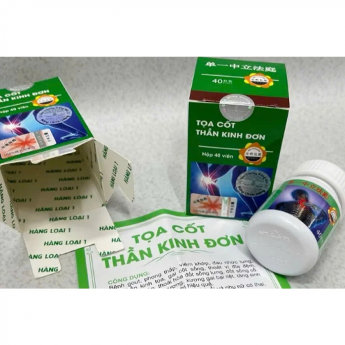 VIÊN XƯƠNG KHỚP TỌA CỐT THÀN KINH ĐƠN. HỖ TRỢ GIẢM GAI CỘT SỐNG, THẦN KINH TỌA, GOUT,... LỌ 40 VIÊN.. HÀNG CHÍNH HÃNG LOẠI 1