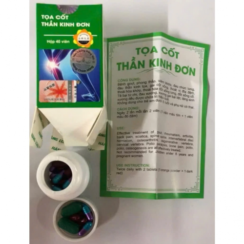 VIÊN XƯƠNG KHỚP TỌA CỐT THÀN KINH ĐƠN. HỖ TRỢ GIẢM GAI CỘT SỐNG, THẦN KINH TỌA, GOUT,... LỌ 40 VIÊN.. HÀNG CHÍNH HÃNG LOẠI 1