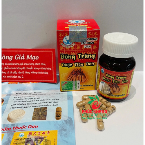 CHUẨN LOẠI 1. ĐÔNG TRÙNG DƯỢC TIÊN ĐƠN. LỌ 30 VIÊN TẶNG CAO DÁN, VIÊN CÓ CHỮ VÀ HÌNH. GIÚP GIẢM ĐAU XƯƠNG KHỚP