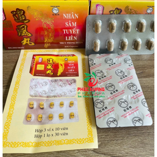 CHUẨN LOẠI 1. NHÂN SÂM TUYẾT LIÊN TRUY PHONG HOÀN. HỘP VỈ 30 VIÊN, IN LOGO CTY BÊN TRONG HỘP. GIÚP GIẢM ĐAU XƯƠNG