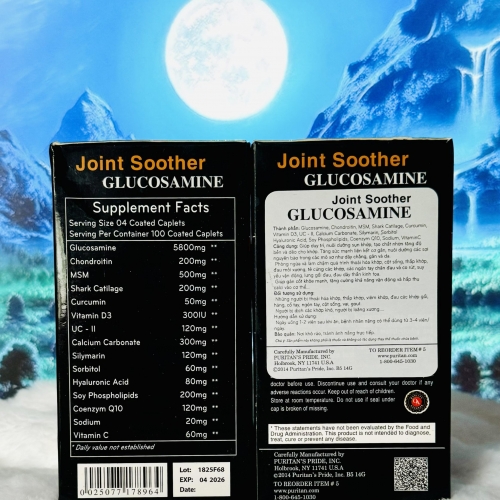 VIÊN UỐNG XƯƠNG KHỚP JOINT SOOTHER GLUCOSAMINE. HỘP 100 VIÊN. GIÚP DUY TRÌ NUÔI DƯỠNG SỤN KHỚP TẠO CHẤT NHỜN CHO KHỚP. 