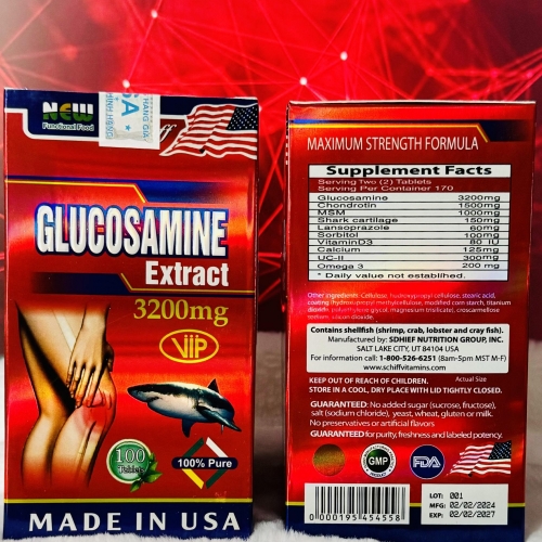 VIÊN UỐNG XƯƠNG KHỚP GLUCOSAMIN 3200MG ĐỎ. GIÚP GIẢM ĐAU, ĐỐT SỐNG CỔ, KHỚP HÁNG, ĐÙI, KHỚP LƯNG