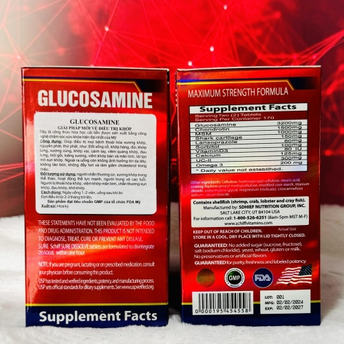 VIÊN UỐNG XƯƠNG KHỚP GLUCOSAMIN 3200MG ĐỎ. GIÚP GIẢM ĐAU, ĐỐT SỐNG CỔ, KHỚP HÁNG, ĐÙI, KHỚP LƯNG