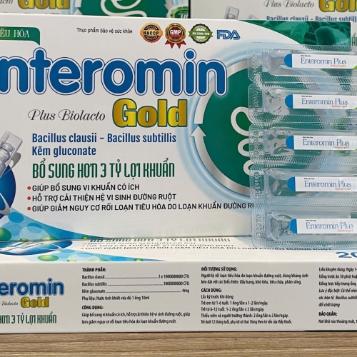MEN TIÊU HÓA ENTEROMIN PLUS BIOLACTO GOLD, HỘP 20 ỐNG. BỔ SUNG HƠN 3 TỶ LỢI KHUẨN. GIÚP CẢI THIỆN HỆ VI SỊNH ĐƯỜNG RUỘT