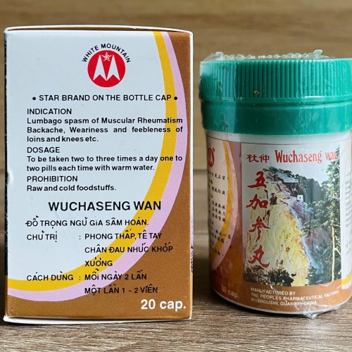 VIÊN UÔNG XƯƠNG KHỚP ĐỖ TRỌNG NGŨ GIA SÂM - WUCHASENG WAN. HỘP LỌ 20 VIÊN. GIÚP GIẢM VIÊN KHÓP, THOÁI HÓA THẦN KINH TỌA, GAI CỘT SỐNG,...HÀNG CHÍNH HÃNG LOẠI 1