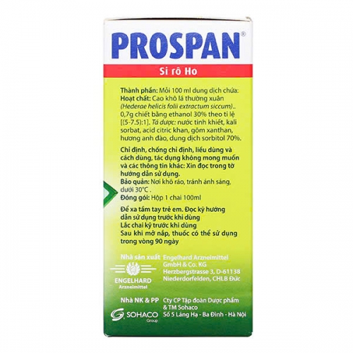 SIRO HO PROSPAN CHAI 100ml. GIÚP GIẢM HO KÉO DÀI, VIÊM PHẾ QUẢN, HO DO THAY ĐỔI THỜI TIẾT,...