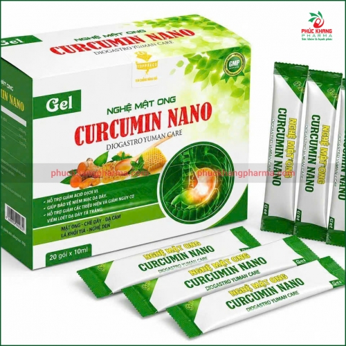 GEL NGHỆ MẬT ONG CURCUMIN NANO HỘP XANH LÁ. GIÚP BẢO VỆ NIÊM MẠC DẠ DÀY. HỘP 20 GÓI