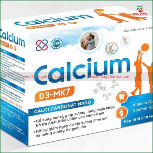 CALCIUM D3-MK7 – VIÊN UỐNG BỔ SUNG CANXI GIÚP XƯƠNG RĂNG CHẮC KHỎE, HỖ TRỢ PHÁT TRIỂN CHIỀU CAO CHO TRẺ EM – HỘP 100 VIÊN. THỰC PHẨM BẢO VỆ SỨC KHỎE CHÍNH HÃNG VINAPHAR.